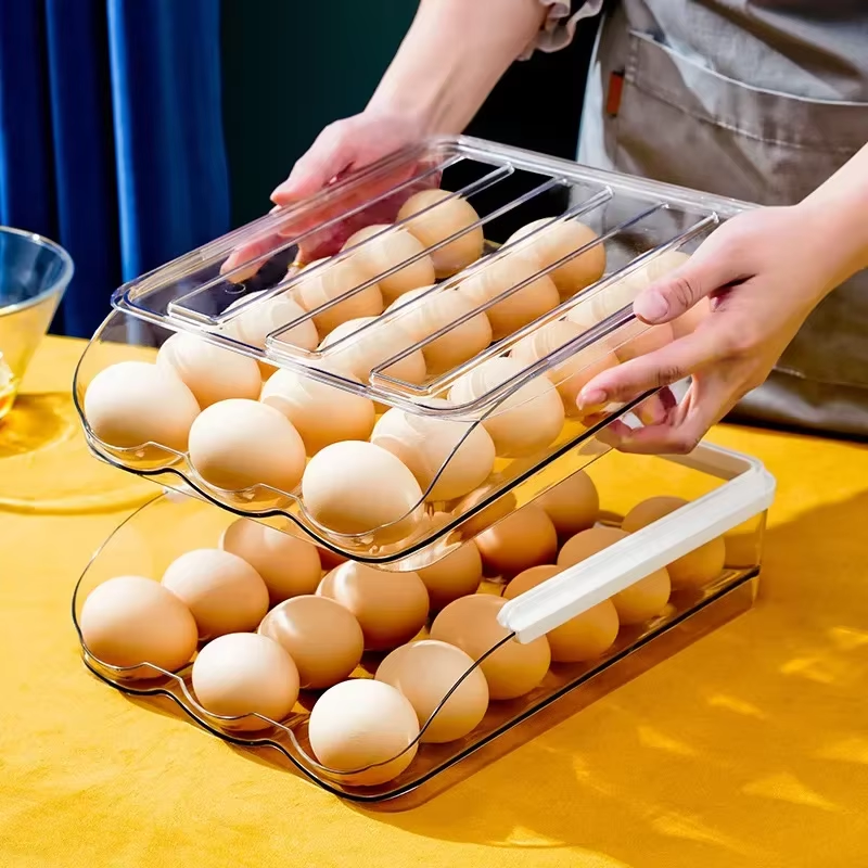Egg Storage Box - Auto - Fill Fridge Rack, Kitchen Organizer - EmporiumForAll