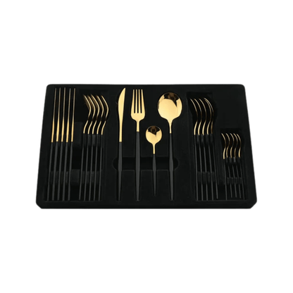 Elegant Black Gold Cutlery Set - Stainless Steel Tableware - EmporiumForAll