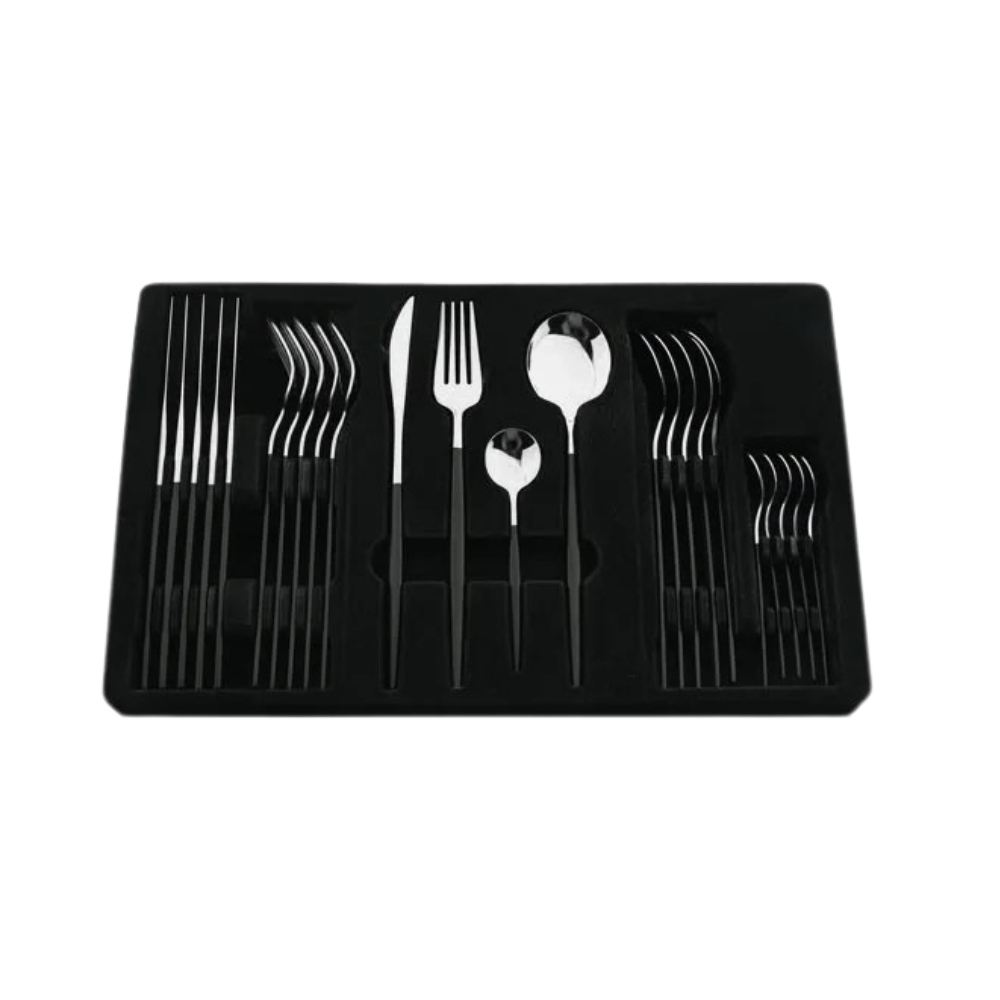 Elegant Black Gold Cutlery Set - Stainless Steel Tableware - EmporiumForAll