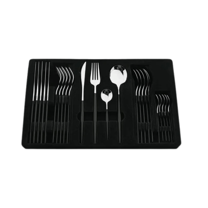Elegant Black Gold Cutlery Set - Stainless Steel Tableware - EmporiumForAll