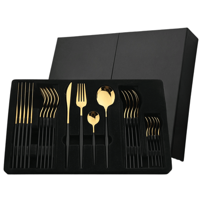 Elegant Black Gold Cutlery Set - Stainless Steel Tableware - EmporiumForAll