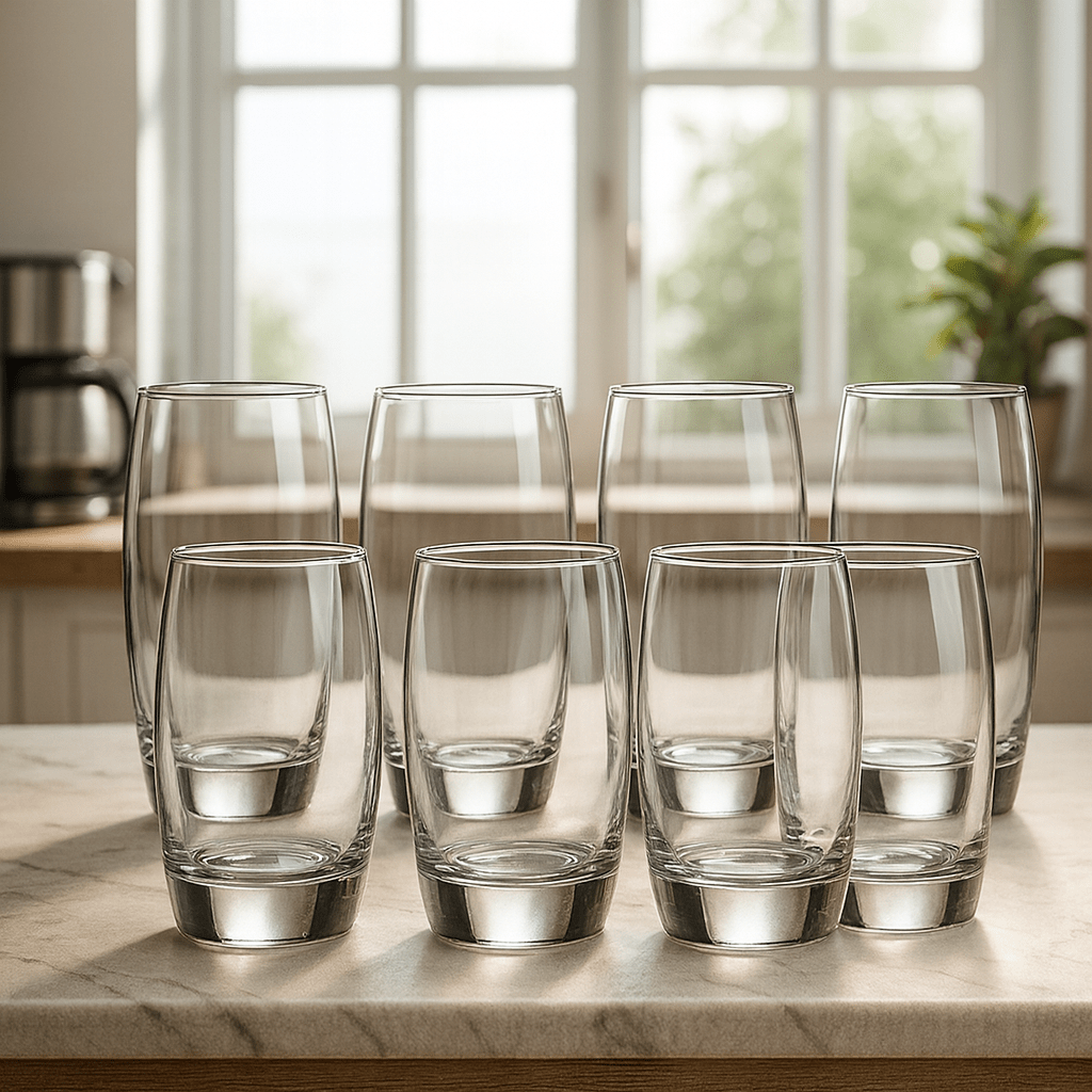 Glassware Set of 8 - Heavy Base, Clear - EmporiumForAll