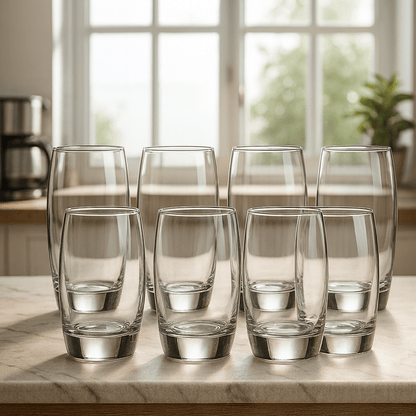 Glassware Set of 8 - Heavy Base, Clear - EmporiumForAll