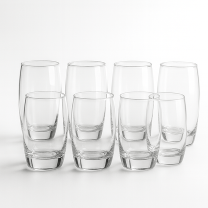 Glassware Set of 8 - Heavy Base, Clear - EmporiumForAll