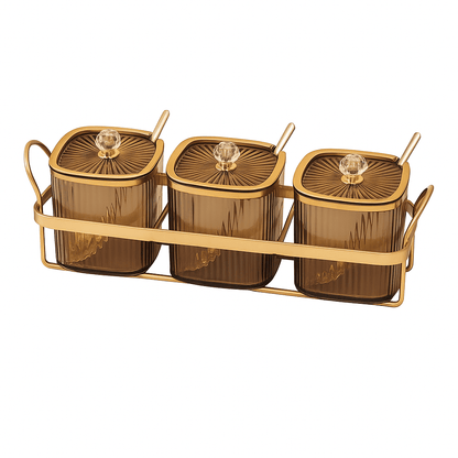 Gold Plated Spice Jar Set - Luxury Kitchen Storage - EmporiumForAll