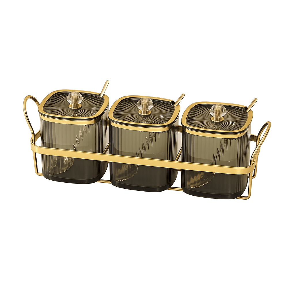 Gold Plated Spice Jar Set - Luxury Kitchen Storage - EmporiumForAll