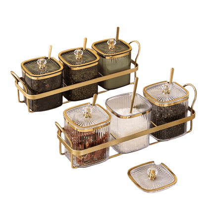 Gold Plated Spice Jar Set - Luxury Kitchen Storage - EmporiumForAll