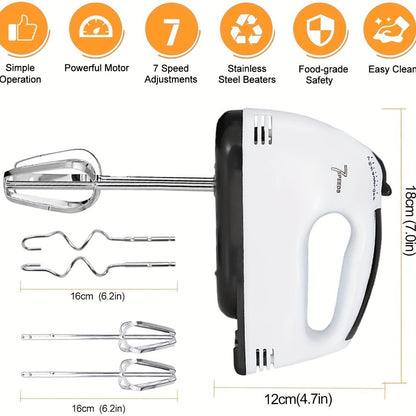 Hand Mixer 7 - Speed, Stainless Steel, Perfect for Baking & Whisking - EmporiumForAll