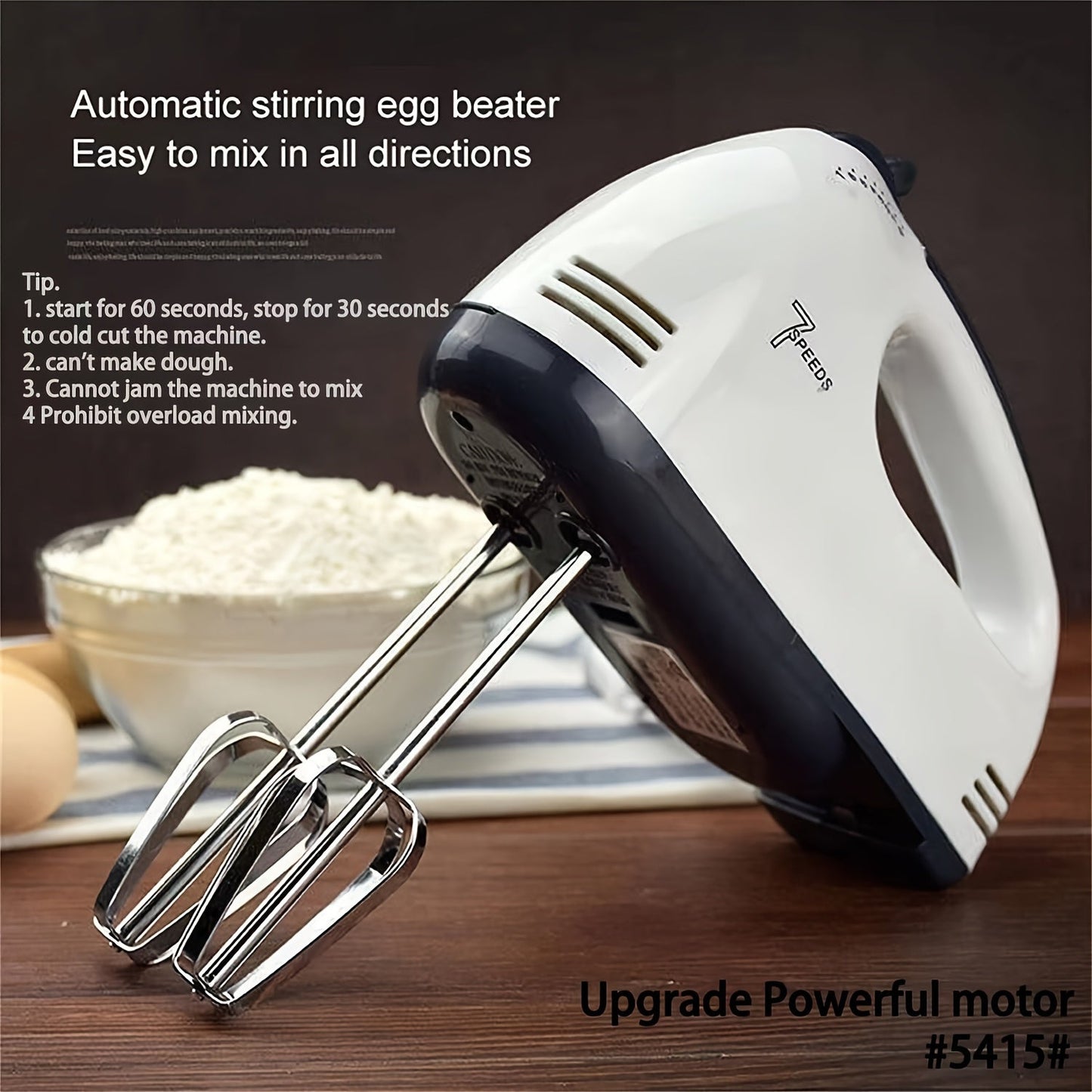 Hand Mixer 7 - Speed, Stainless Steel, Perfect for Baking & Whisking - EmporiumForAll