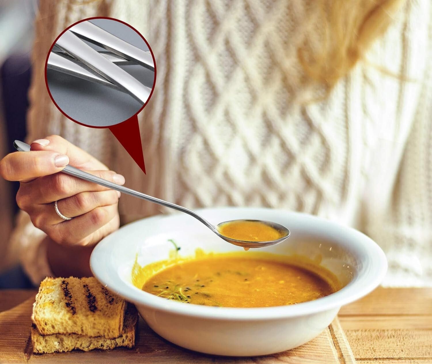 Heavy - Weight Stainless Steel Soup Spoons - Set of 8, Dishwasher Safe - EmporiumForAll