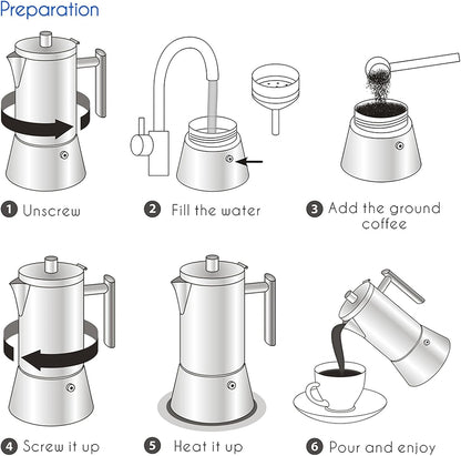 Induction Espresso Maker - Italian 4 - Cup Stainless Steel Pot - EmporiumForAll