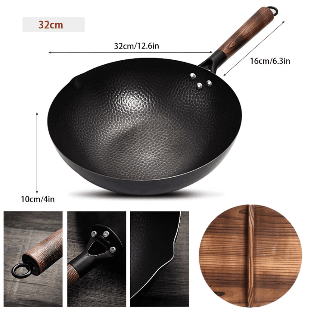 Iron Wok 32cm - Cast Iron Pan for Gas & Induction Cooking - EmporiumForAll