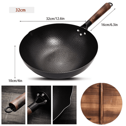 Iron Wok 32cm - Cast Iron Pan for Gas & Induction Cooking - EmporiumForAll