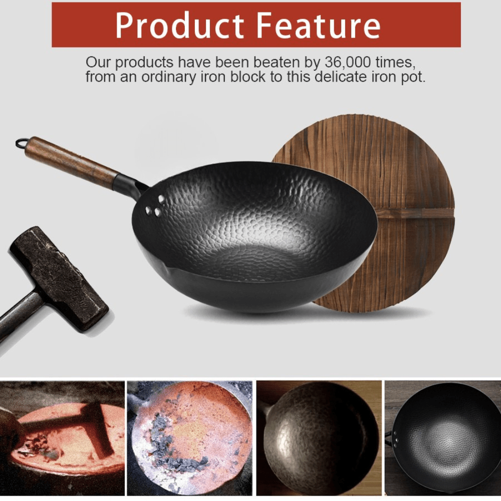 Iron Wok 32cm - Cast Iron Pan for Gas & Induction Cooking - EmporiumForAll