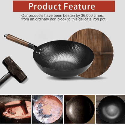 Iron Wok 32cm - Cast Iron Pan for Gas & Induction Cooking - EmporiumForAll