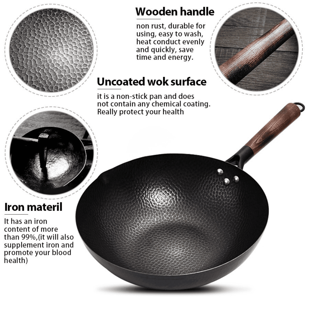 Iron Wok 32cm - Cast Iron Pan for Gas & Induction Cooking - EmporiumForAll