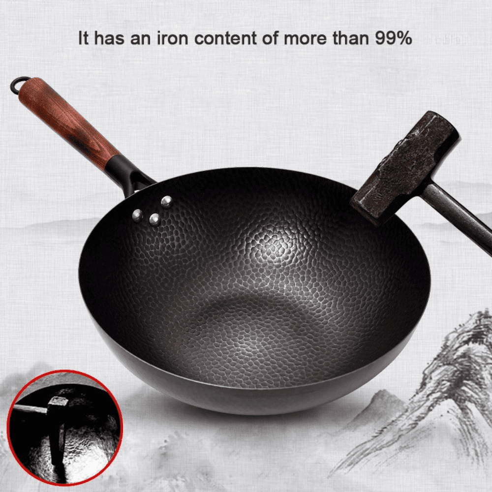 Iron Wok 32cm - Cast Iron Pan for Gas & Induction Cooking - EmporiumForAll