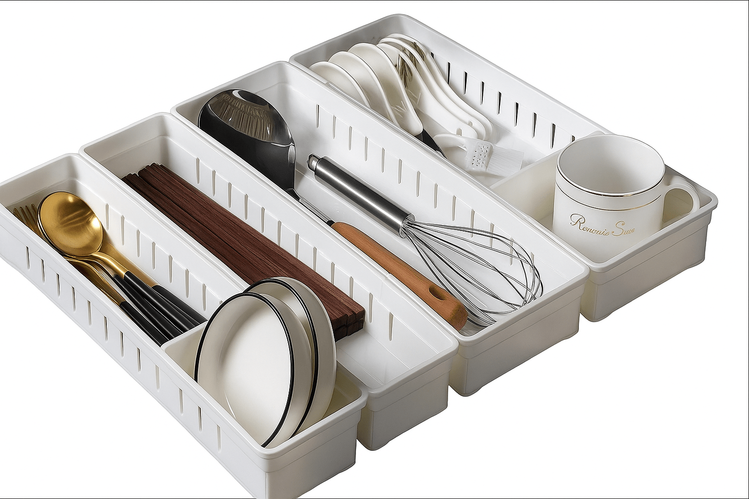Kitchen Drawer Organizer Adjustable Cutlery Storage Box - EmporiumForAll