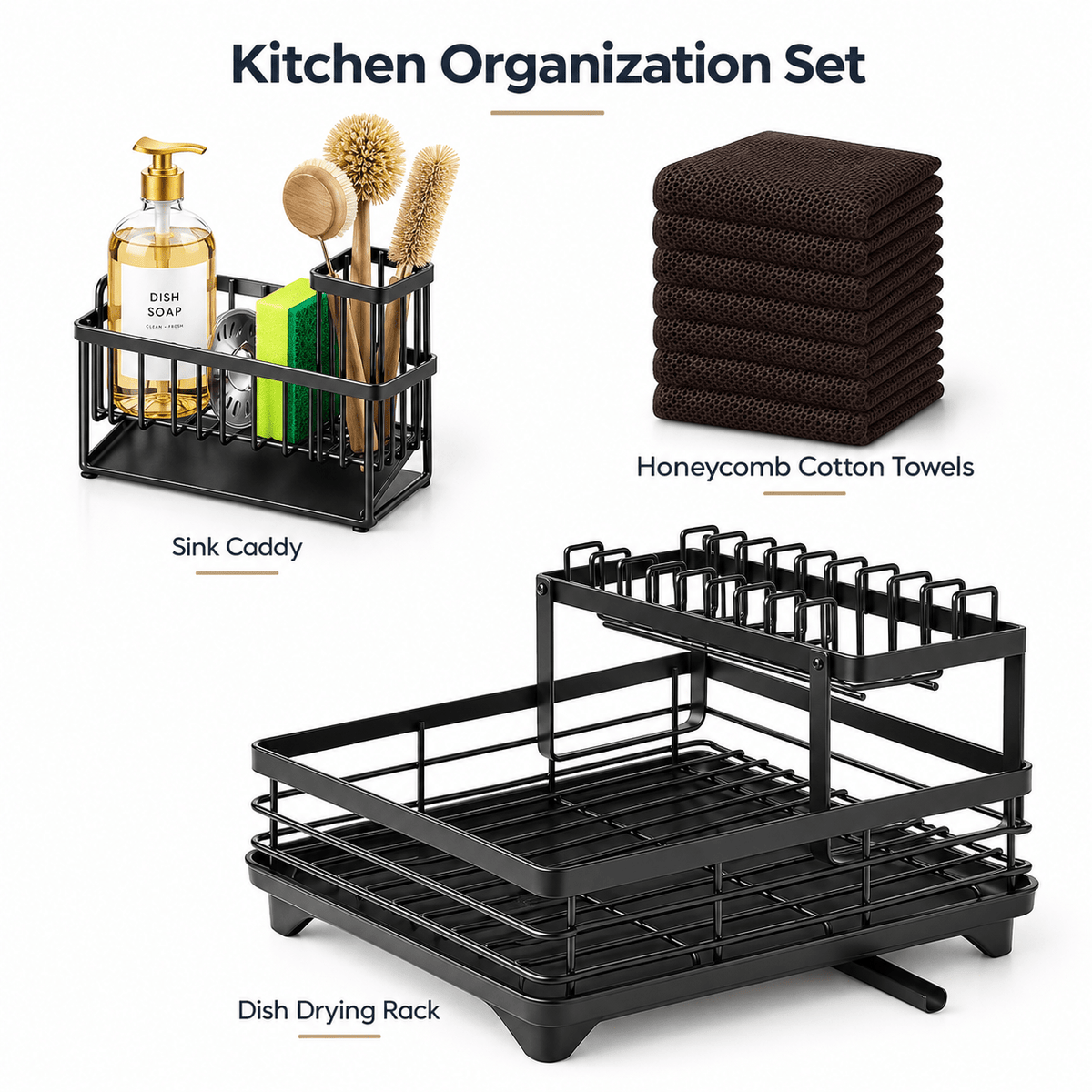Kitchen Sink Organization Bundle – Dish Drainer & Accessories - EmporiumForAll