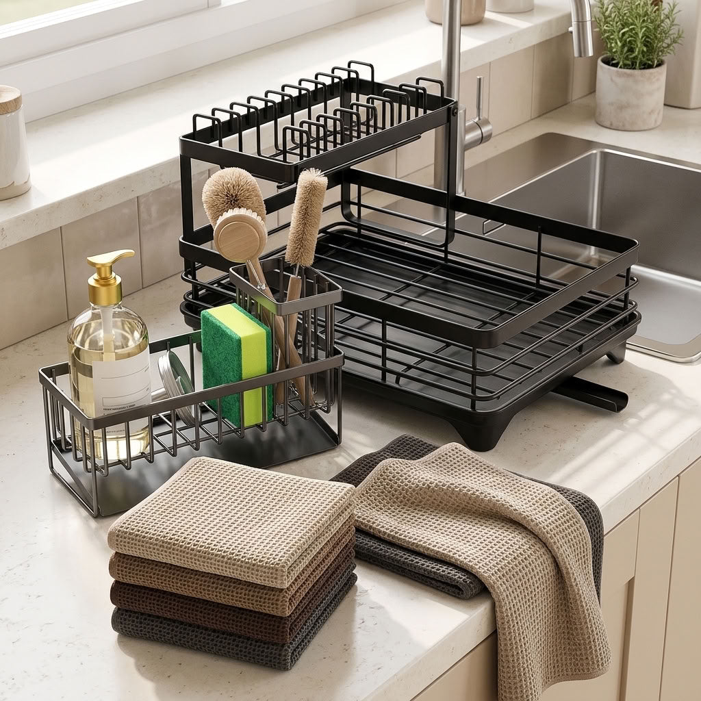 Kitchen Sink Organization Bundle – Dish Drainer & Accessories - EmporiumForAll