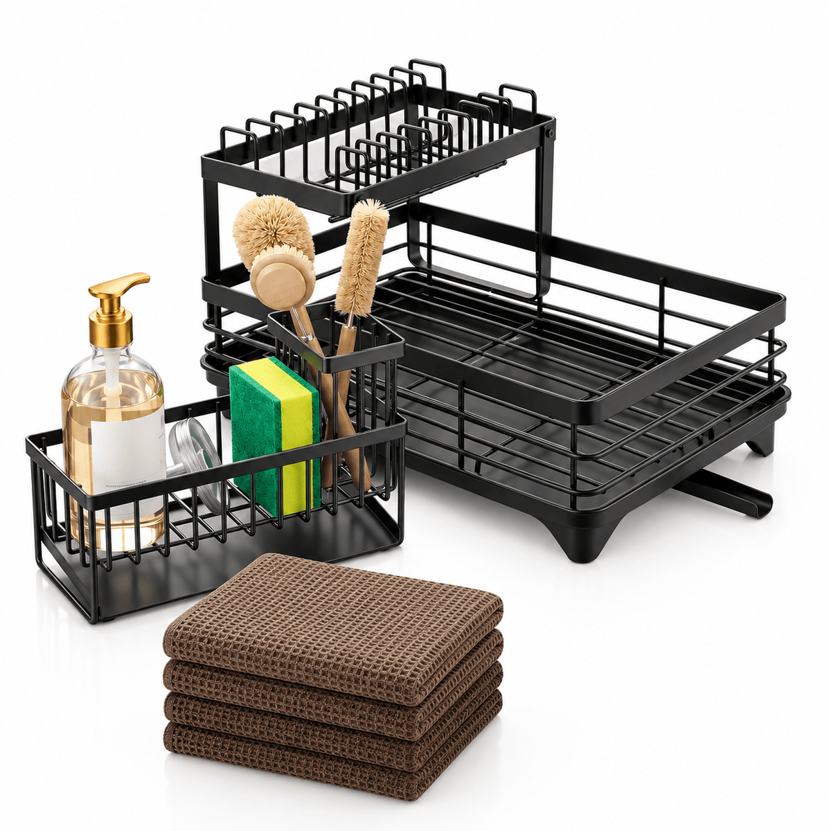 Kitchen Sink Organization Bundle – Dish Drainer & Accessories - EmporiumForAll