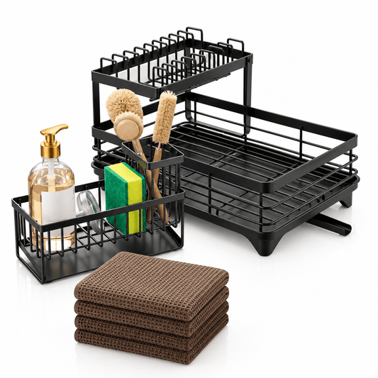 Kitchen Sink Organization Bundle – Dish Drainer & Accessories - EmporiumForAll