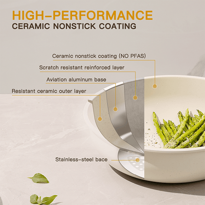 Non - Stick Ceramic Cookware Set, 21 - Piece, Milky White - EmporiumForAll