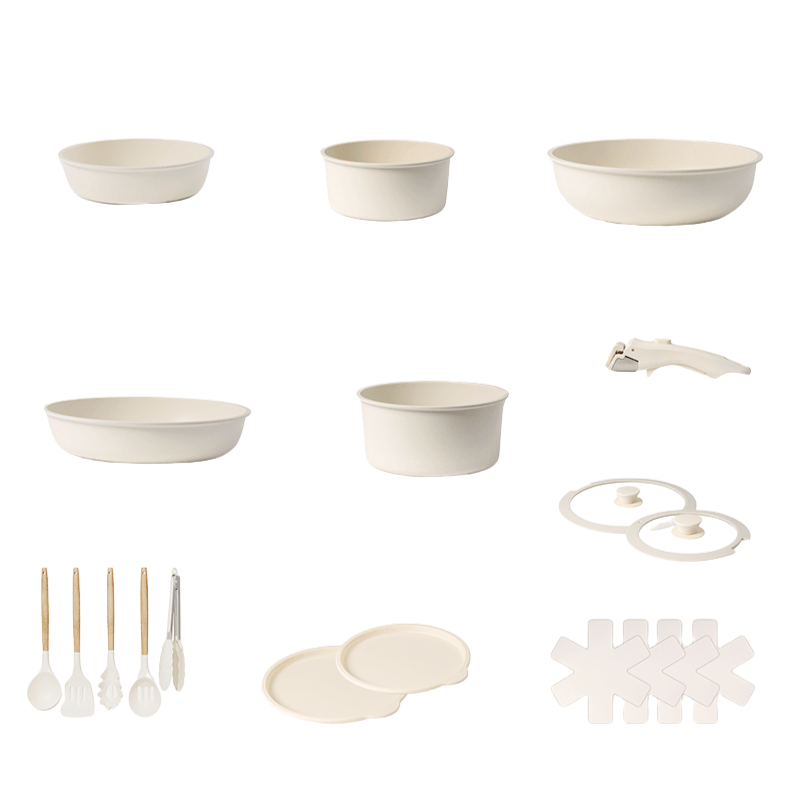 Non - Stick Ceramic Cookware Set, 21 - Piece, Milky White - EmporiumForAll