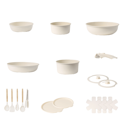 Non - Stick Ceramic Cookware Set, 21 - Piece, Milky White - EmporiumForAll
