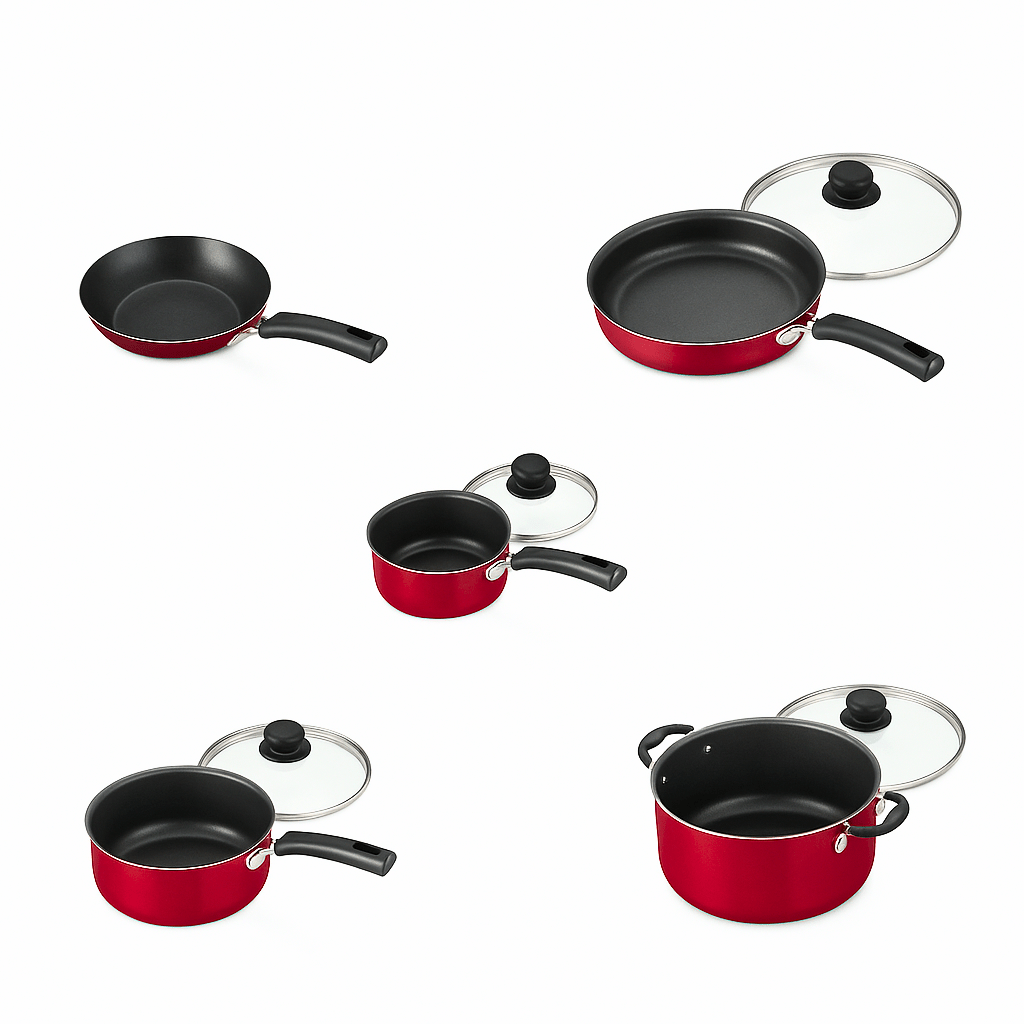 Non - Stick Cookware Set: 9 - Piece Red Essentials - EmporiumForAll