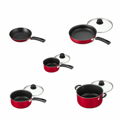 Non - Stick Cookware Set: 9 - Piece Red Essentials - EmporiumForAll