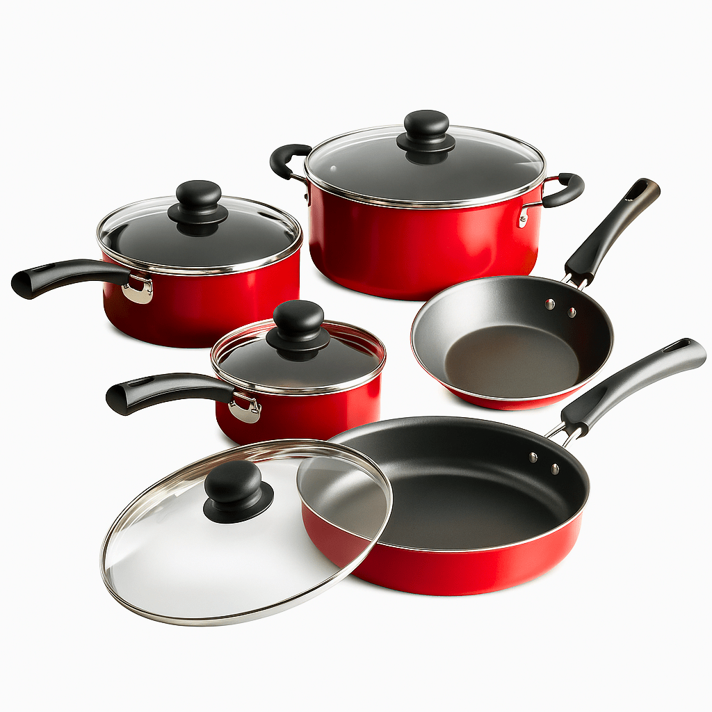 Non - Stick Cookware Set: 9 - Piece Red Essentials - EmporiumForAll