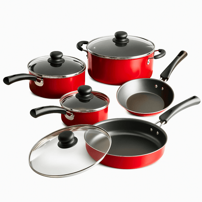 Non - Stick Cookware Set: 9 - Piece Red Essentials - EmporiumForAll