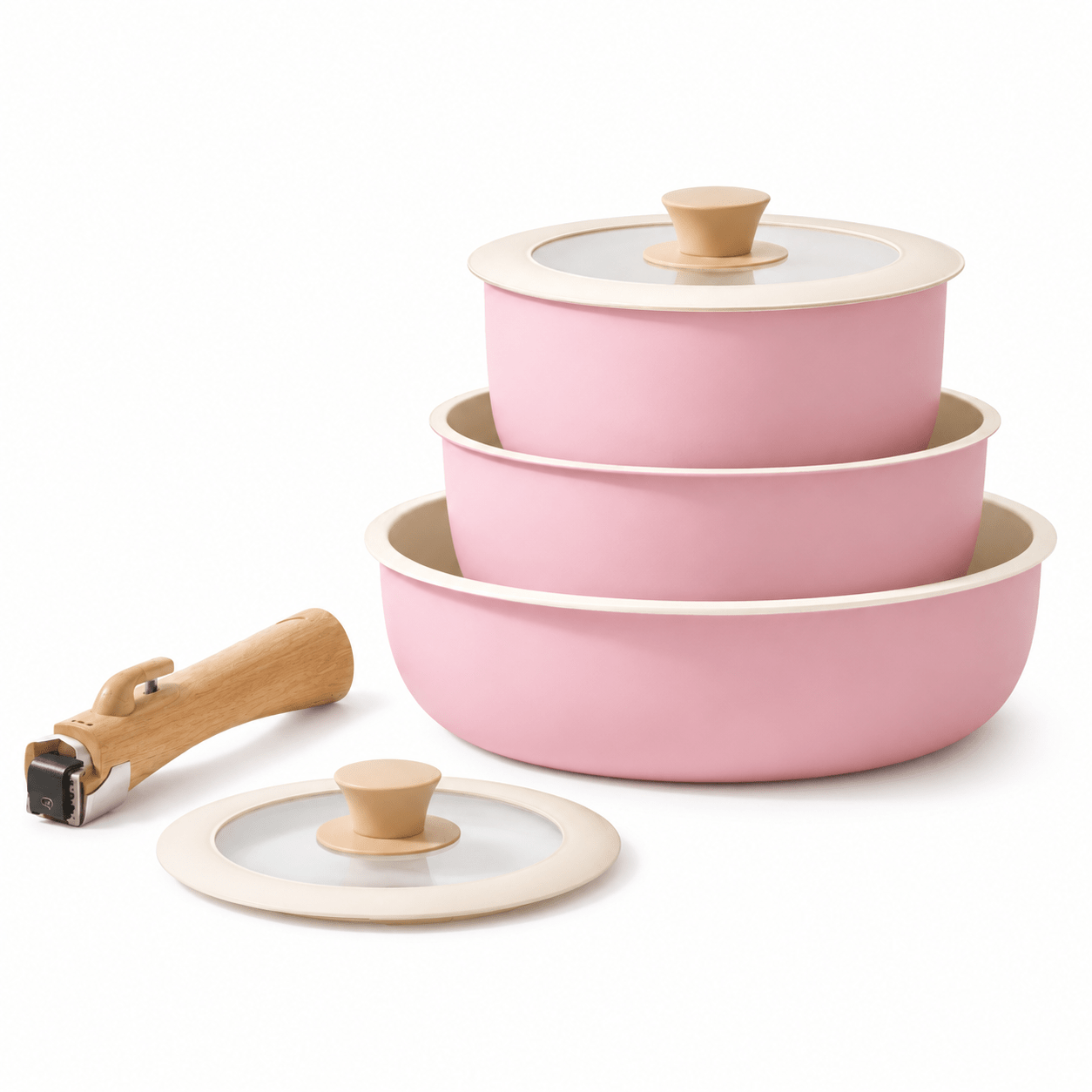 Non - Stick Cookware Set – Stackable with Removable Handles - EmporiumForAll
