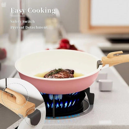 Non - Stick Cookware Set – Stackable with Removable Handles - EmporiumForAll