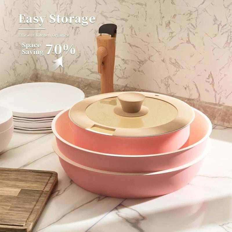 Non - Stick Cookware Set – Stackable with Removable Handles - EmporiumForAll