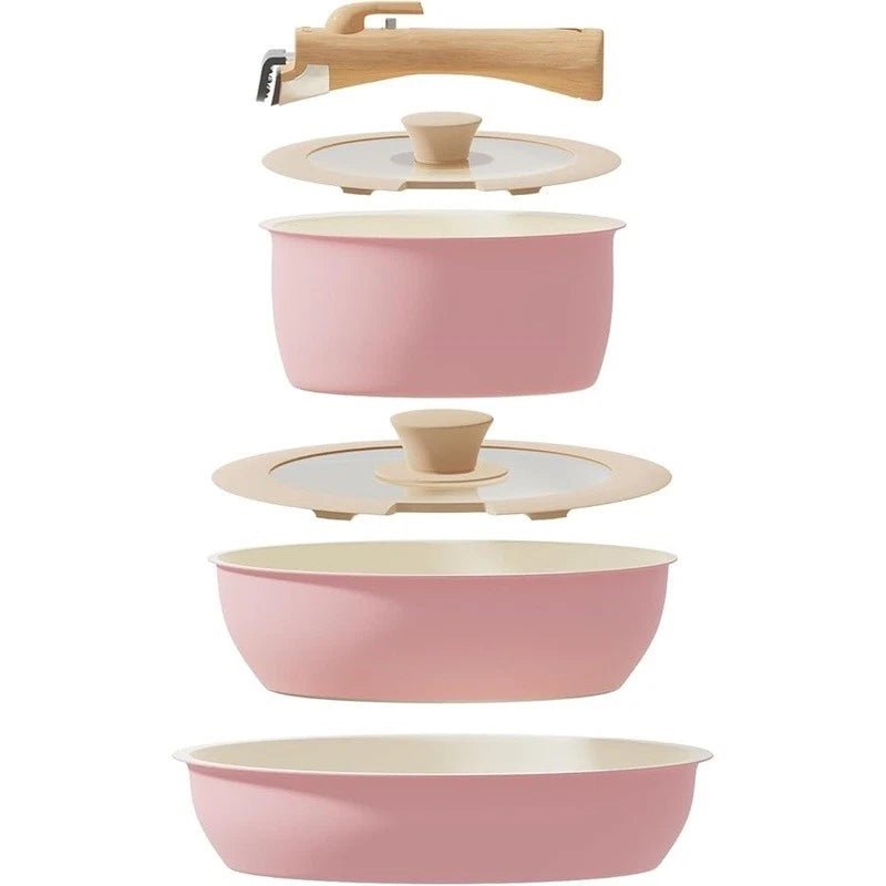 Non - Stick Cookware Set – Stackable with Removable Handles - EmporiumForAll