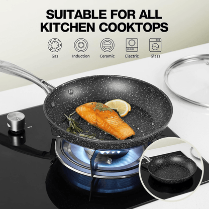 Nonstick 8" Marble Frying Pan with Lid - PFOA Free & Induction Safe - EmporiumForAll
