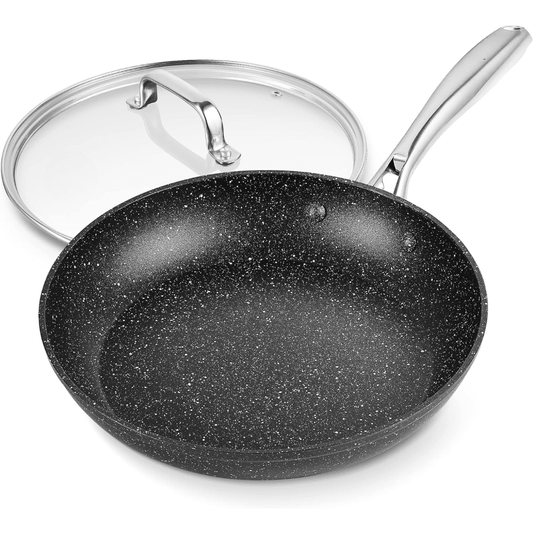 Nonstick 8" Marble Frying Pan with Lid - PFOA Free & Induction Safe - EmporiumForAll