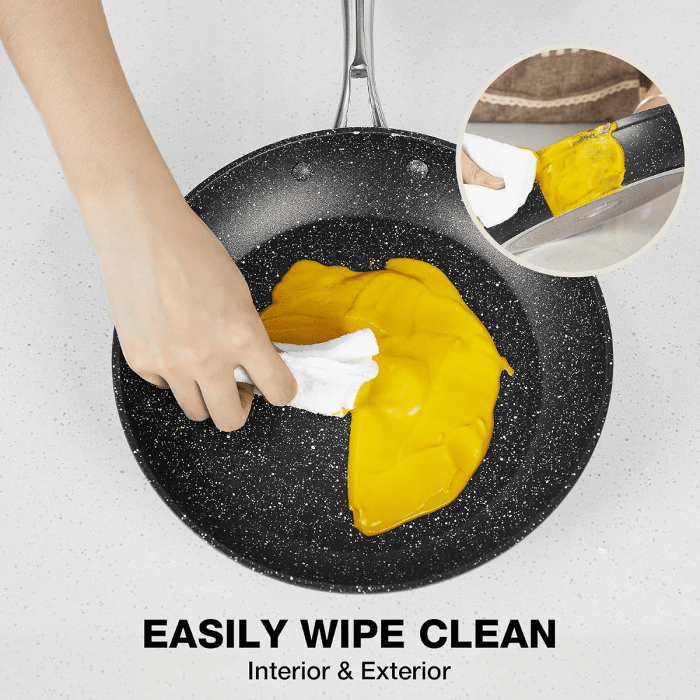 Nonstick 8" Marble Frying Pan with Lid - PFOA Free & Induction Safe - EmporiumForAll
