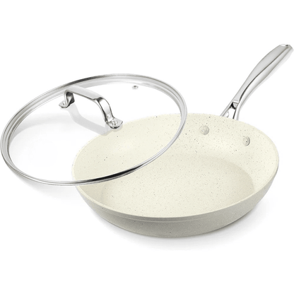 Nonstick 8" Marble Frying Pan with Lid - PFOA Free & Induction Safe - EmporiumForAll