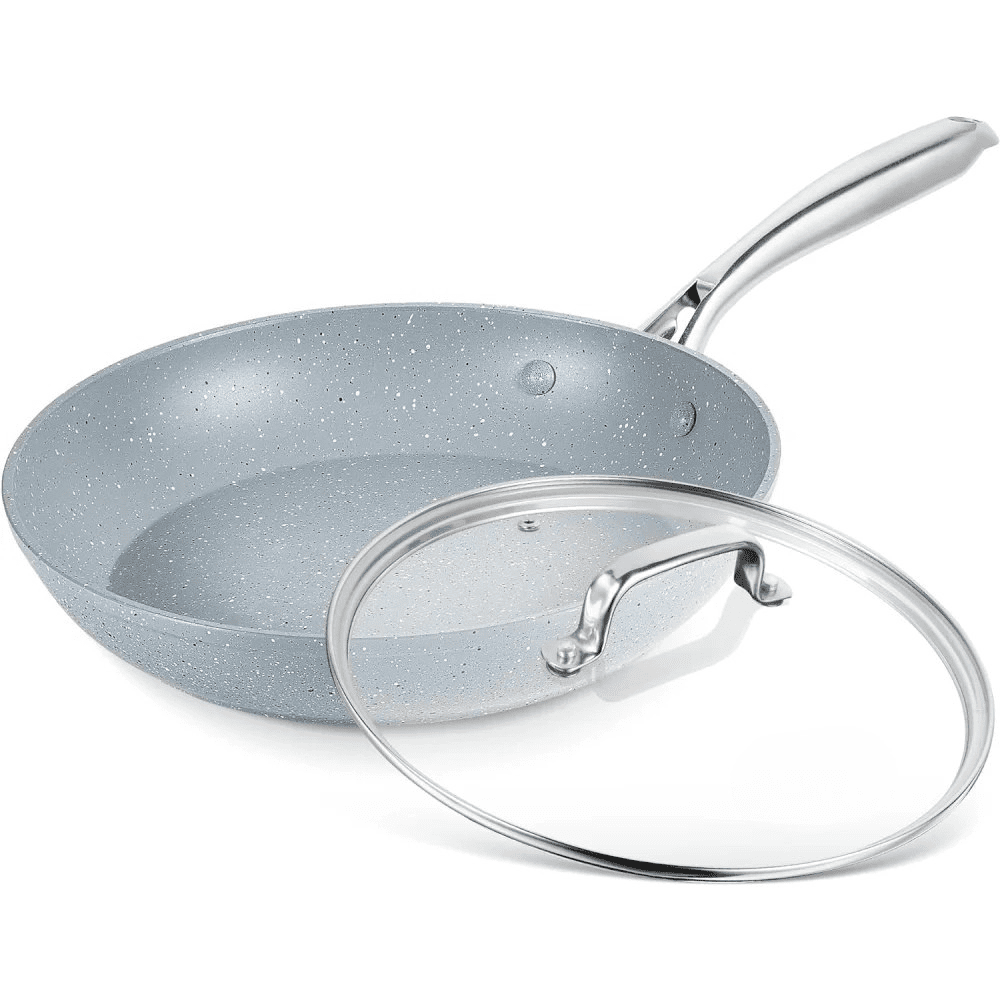 Nonstick 8" Marble Frying Pan with Lid - PFOA Free & Induction Safe - EmporiumForAll