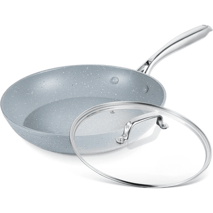 Nonstick 8" Marble Frying Pan with Lid - PFOA Free & Induction Safe - EmporiumForAll