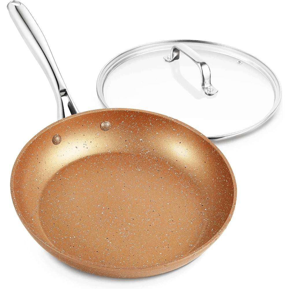 Nonstick 8" Marble Frying Pan with Lid - PFOA Free & Induction Safe - EmporiumForAll