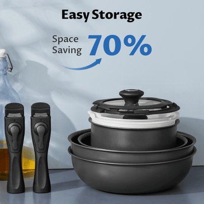 Nonstick Induction Cookware Set, Stackable, Removable Handles - EmporiumForAll
