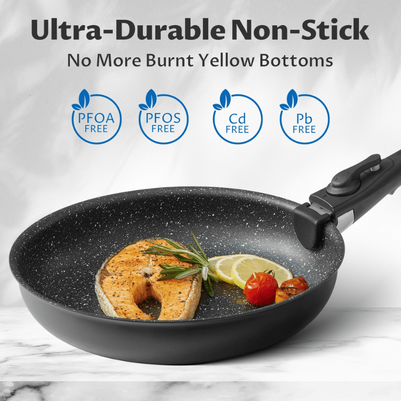 Nonstick Induction Cookware Set, Stackable, Removable Handles - EmporiumForAll