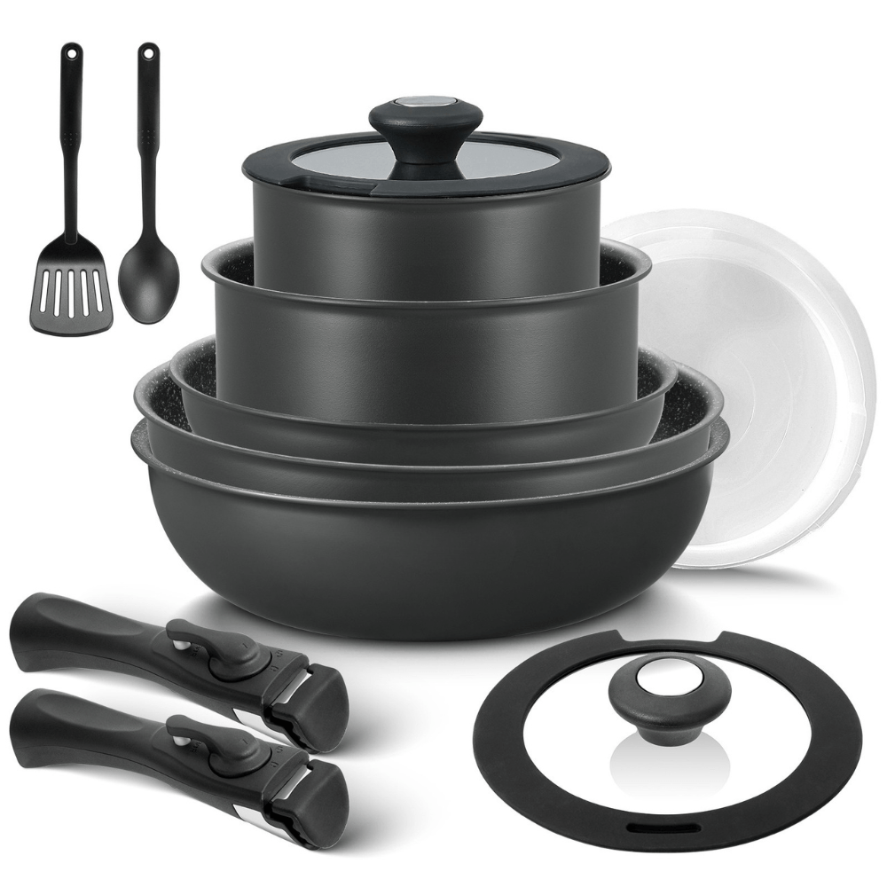 Nonstick Induction Cookware Set, Stackable, Removable Handles - EmporiumForAll