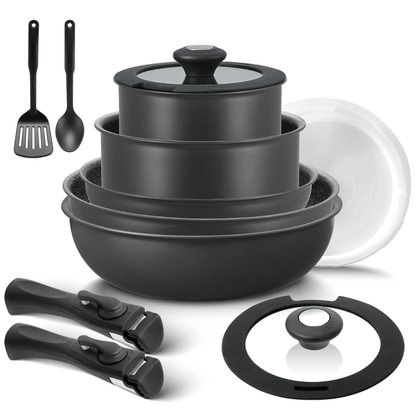 Nonstick Induction Cookware Set, Stackable, Removable Handles - EmporiumForAll