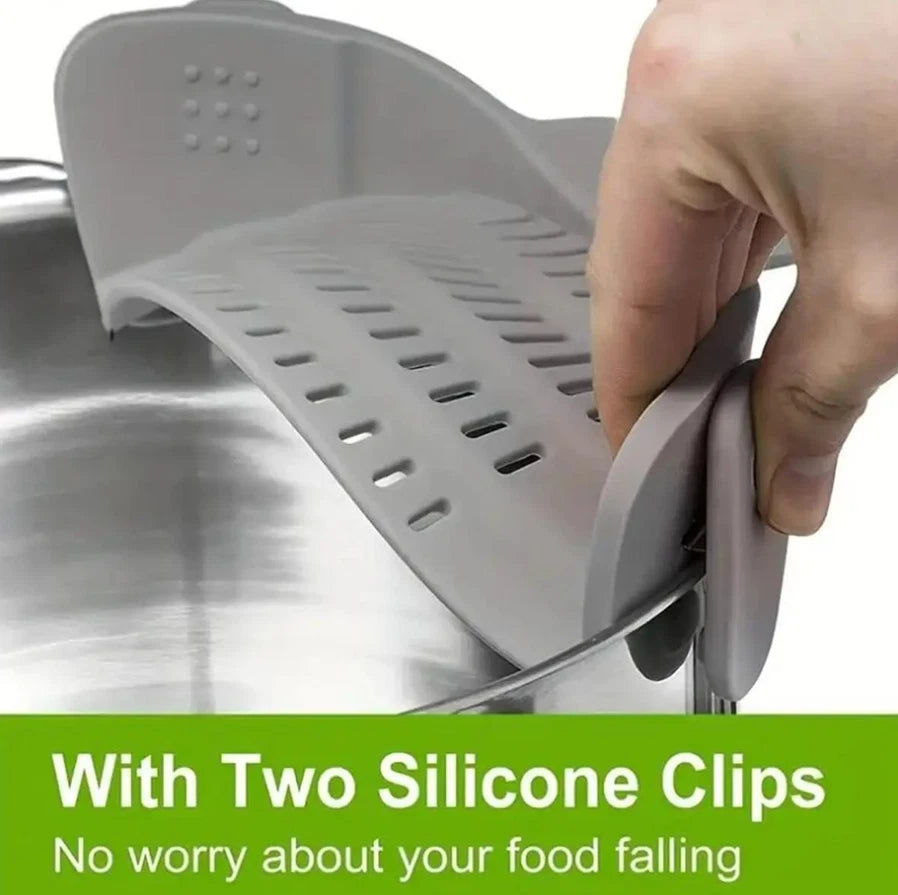 Clip-On Pot Strainer Adjustable Silicone Drainer for Pans & Bowls Kitchen