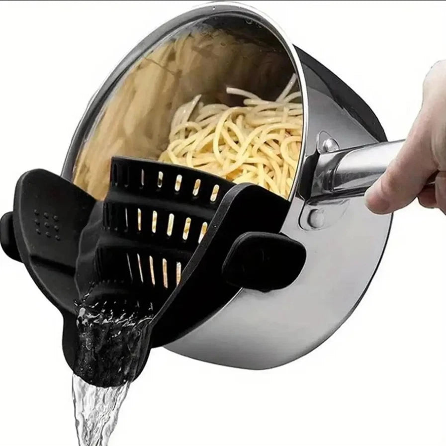 Clip-On Pot Strainer Adjustable Silicone Drainer for Pans & Bowls Kitchen